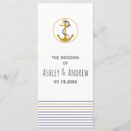 Programa de bodas náuticas con ancla y rayas de or