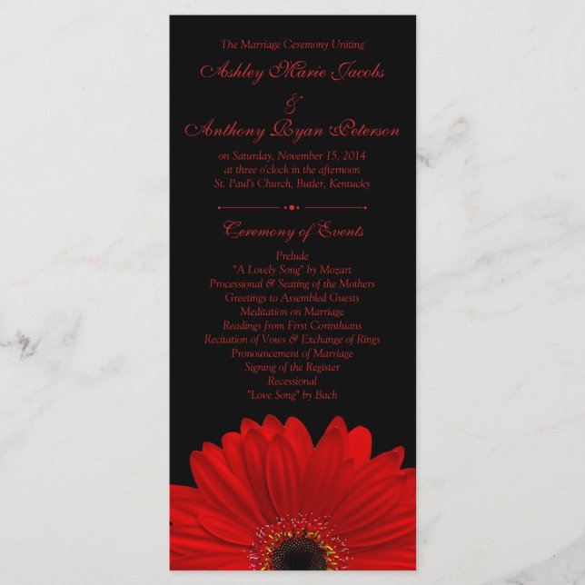 Programa de Bodas Negras de Flores Red Gerbera Dai (Anverso)