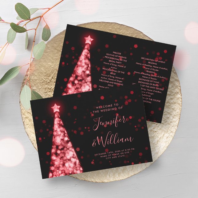 Programa de Bodas Negras Rojas de Árbol de Navidad (Festive Xmas Tree Red Black Wedding Program)