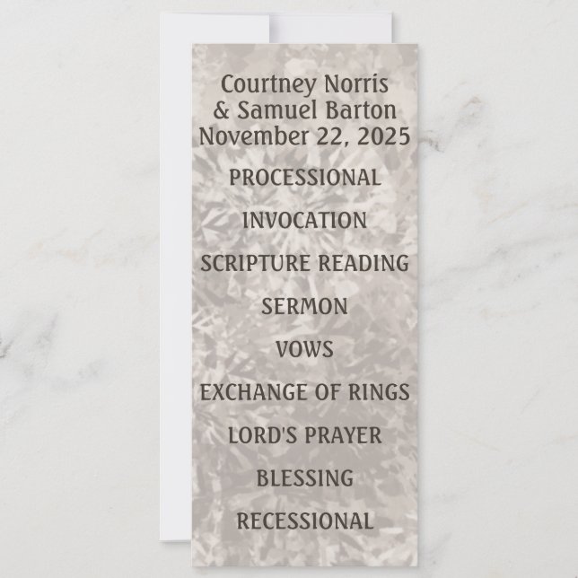 Programa de bodas neutrales "Pintadas por Esponja" (Anverso)