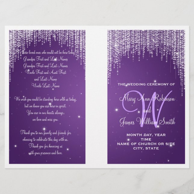 Programa de bodas Noche Dazzle Purple (Anverso)