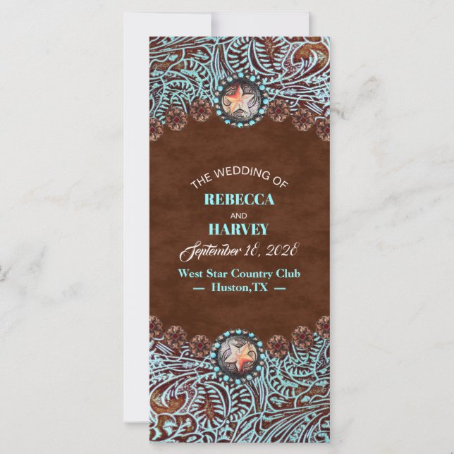 programa de bodas occidental turquesa de vaquero m (Anverso)