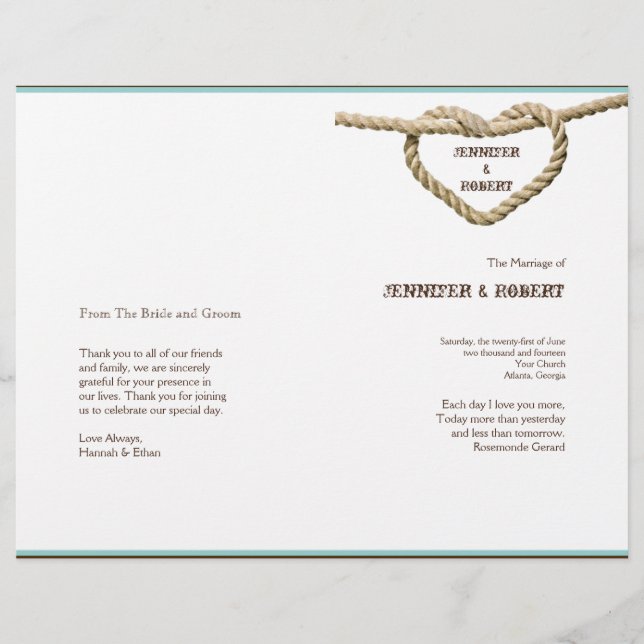 Programa de Bodas Occidentales Heart Love Knot (Anverso)