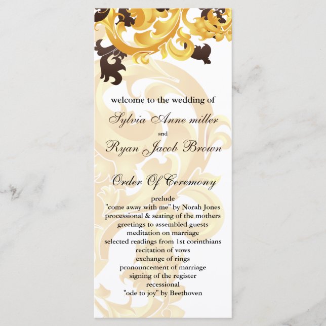 Programa de bodas "oro y marrón" (Anverso)