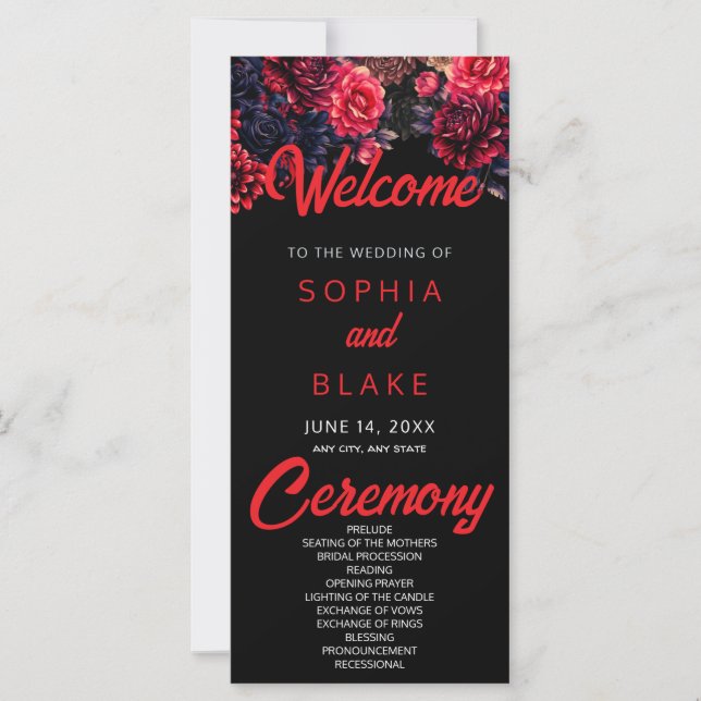Programa de Bodas Oscuras Florales Negras y Rojas (Anverso)