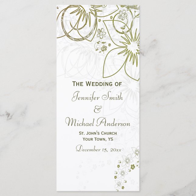 Programa de Bodas para Boda Sencillo Verde y Dorad (Anverso)