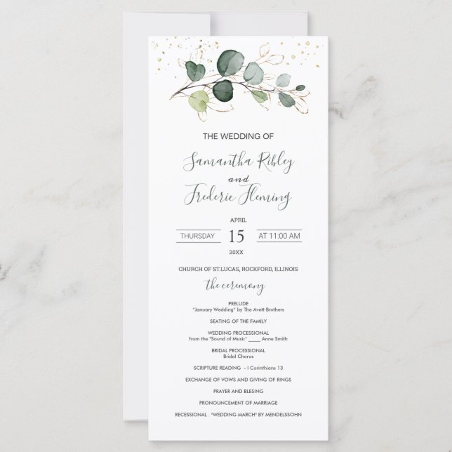 Programa de bodas para la familia Eucalyptus Folia (Anverso)