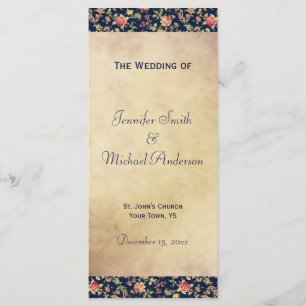 Programa de bodas para Rosa elegante azul vintage