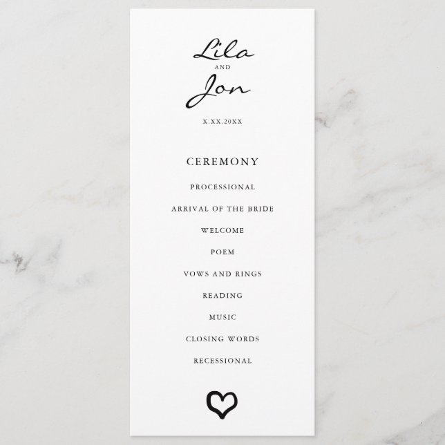 Programa de Bodas Personalizadas del Corazón (Anverso)