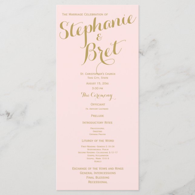 Programa de Bodas Personalizadas Rosa y Oro (Anverso)