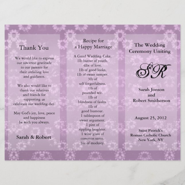 Programa de bodas Pink Floral Flyer (Anverso)