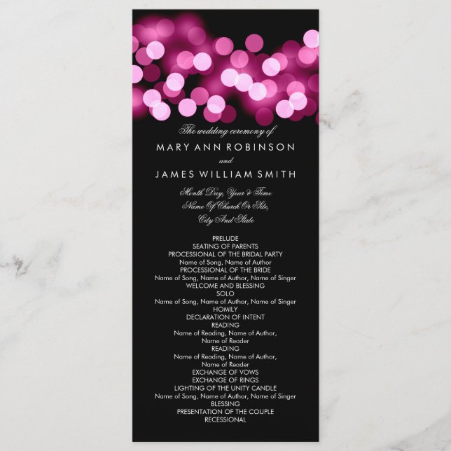 Programa de bodas Pink Hollywood Glam (Anverso)