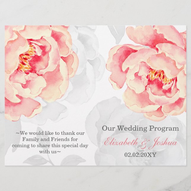 Programa de bodas Pink Peony Bifold (Anverso)