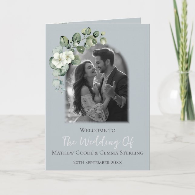 Programa de bodas plegadas de eucalipto moderno (Anverso)