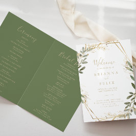 Programa de Bodas plegadas de Geometric Gold Green