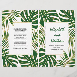 Programa de bodas plegadas de oro verde de hojas t