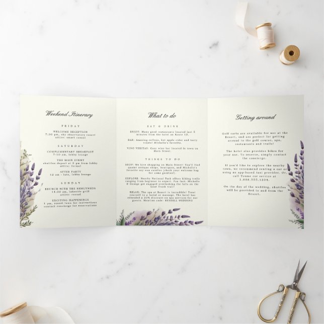 Programa de bodas plegadas Lavender Regal (Interior)