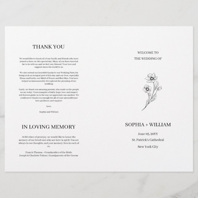 Programa de Bodas Plegado con Tipografía Elegante  (Anverso)