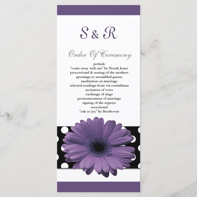 programa de bodas polkadots morado (Anverso)