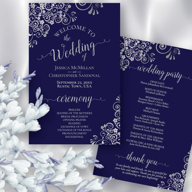 Programa de Bodas Presupuestarias Navy Blue & Silv (Front and Back)