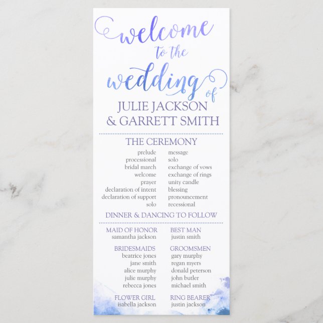 Programa de Bodas - Programa de Bodas de Acuarela  (Anverso)