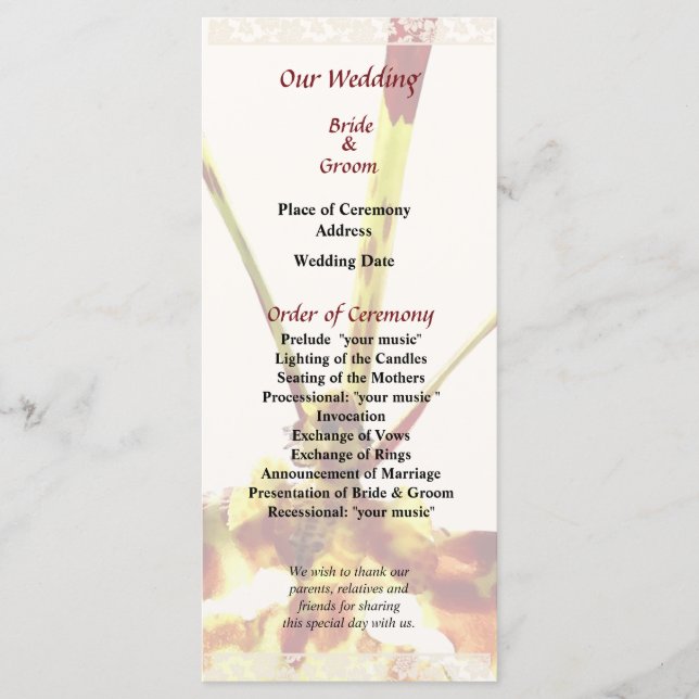 Programa de bodas Psychopsis Mendenhall Hildos (Anverso)