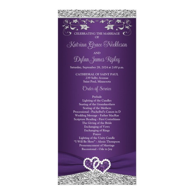 Programa de Bodas Purple, Gray Love Hearts (Frente)