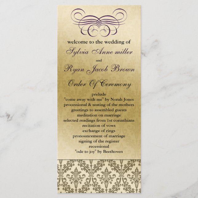 programa de bodas púrpura (Anverso)