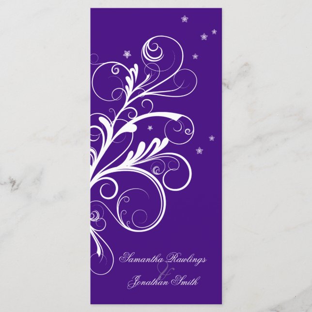 Programa De Bodas Púrpura Floral Blanco Elegante S (Anverso)