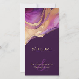 Programa de bodas púrpura y de oro en abstracto mo