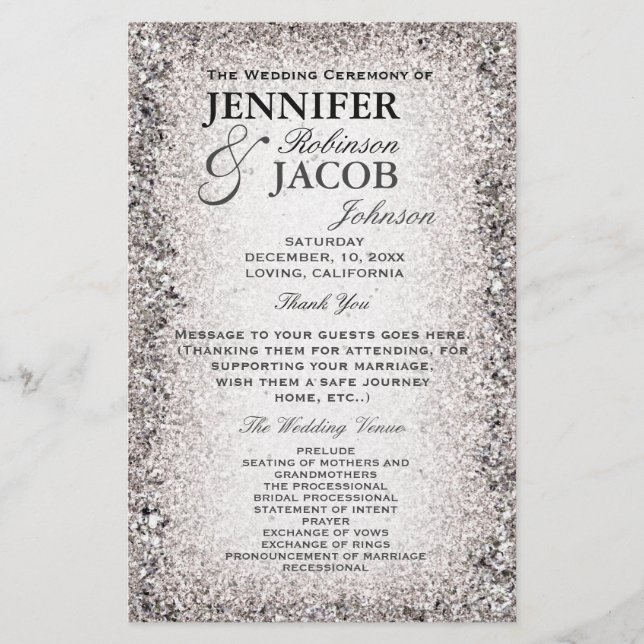 Programa de bodas | Purpurina plateado (Anverso)