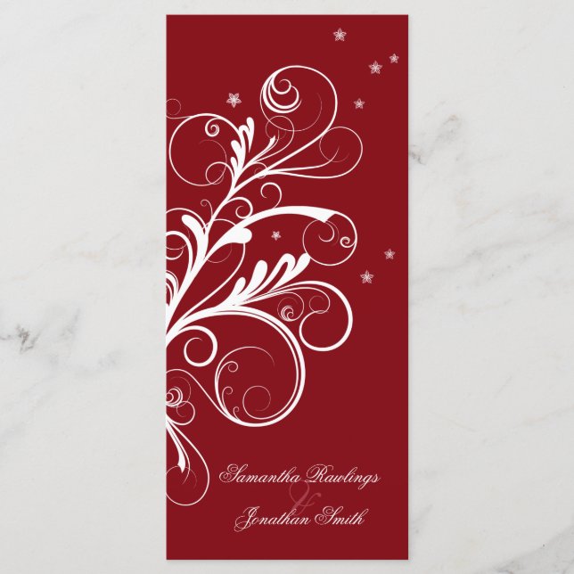 Programa De Bodas Red Floral Blanco Elegante Swirl (Anverso)