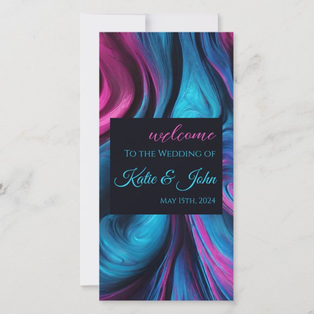 Programa de bodas-Resumen moderno Azul y rosa- (Anverso)