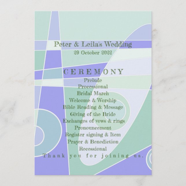 Programa de bodas Resumen Pastel Púrpura Verde (Anverso)