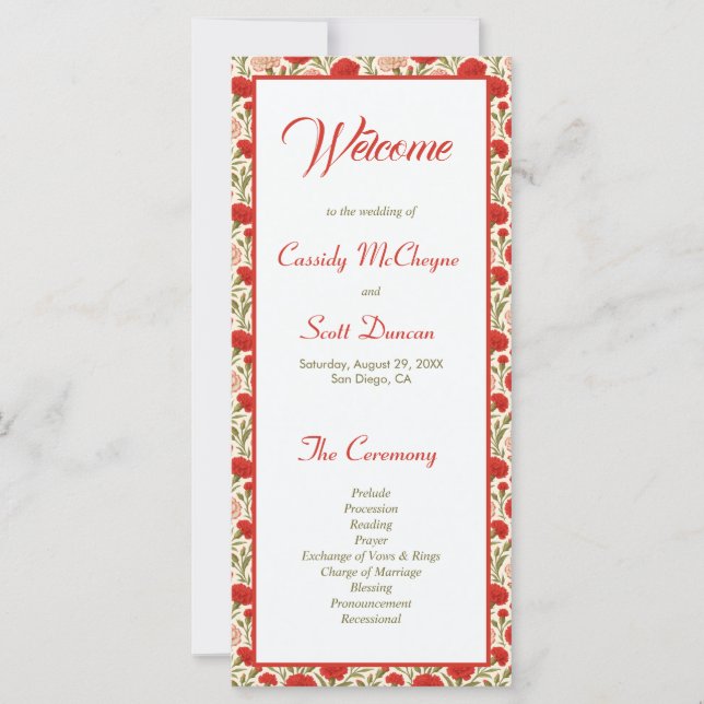 Programa de Bodas Románticas de Flores Rojas (Anverso)