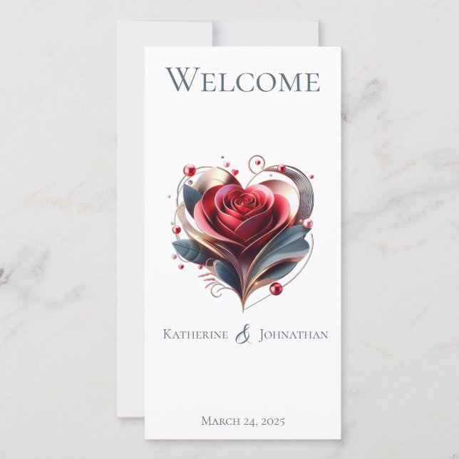Programa de Bodas-Rosa moderno con forma de corazó (Anverso)