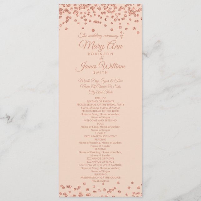 Programa de Bodas Rosa Purpurina de Oro Confetti R (Anverso)