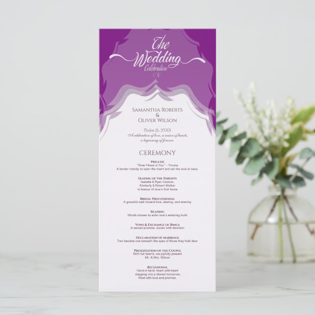 Programa de bodas rosadas abstractas modernas (Anverso de pie)