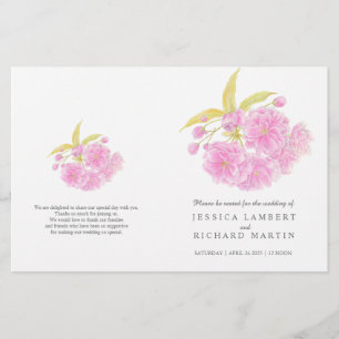 Programa de bodas rosadas con flores de color agua