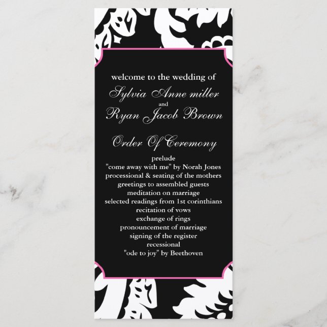 programa de bodas rosadas y negras (Anverso)