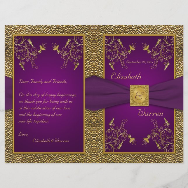 Programa de Bodas Royal Purple y Gold Medallon (Anverso)