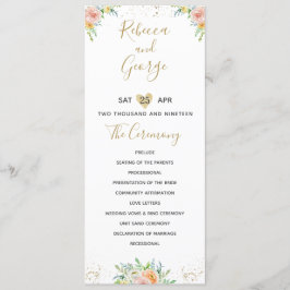 Programa de bodas rubor floral y elegante dorado