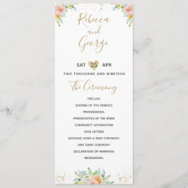 Programa de bodas rubor floral y elegante dorado