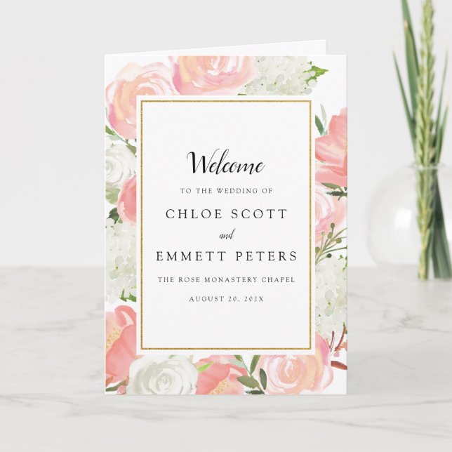 Programa de Bodas Rubor Pink White Floral (Anverso)