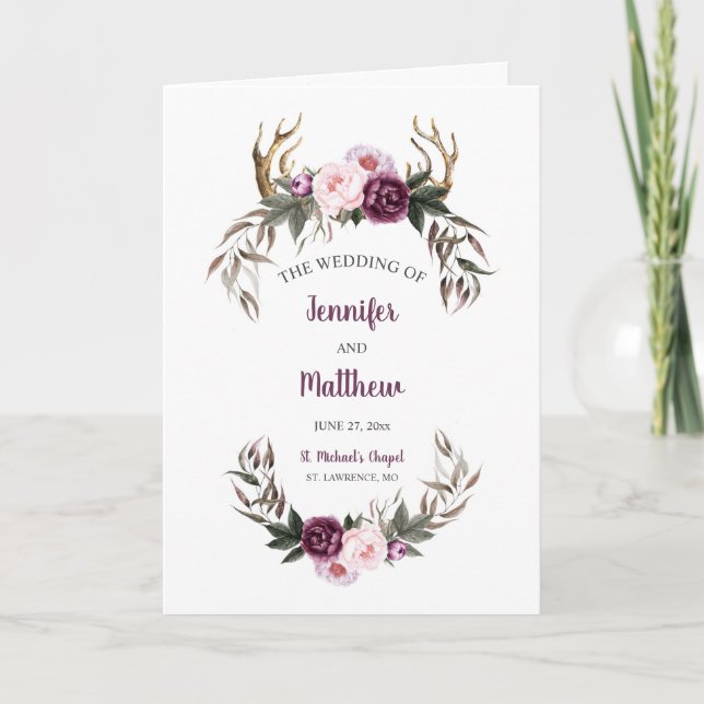 Programa de bodas Rustic Purple Plum Peonies Antle (Anverso)