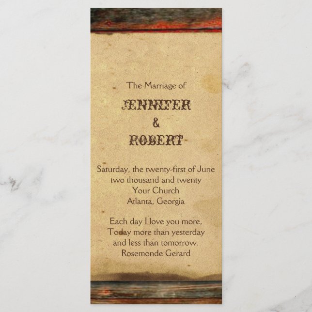 Programa de Bodas Rústicas de Madera (Anverso)