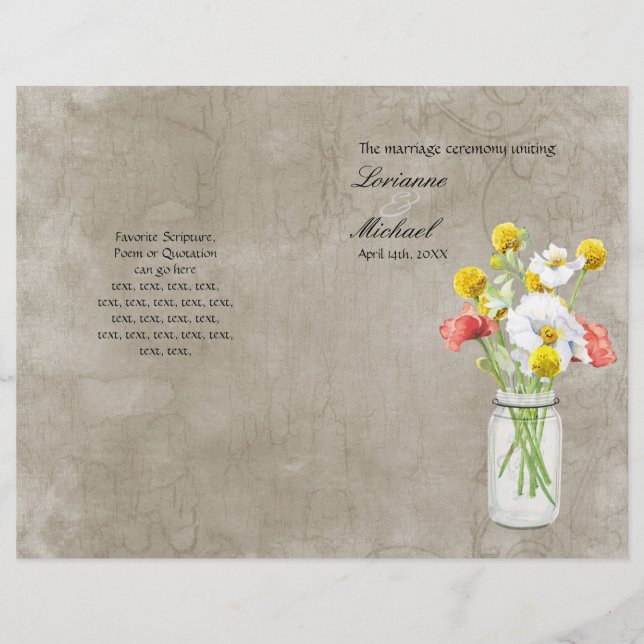 Programa de Bodas Rústicas Mason Jar Bouquet (Anverso)