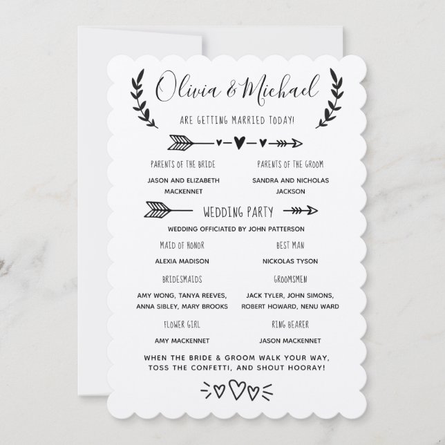 Programa de Bodas Rústicas Orden de Eventos (Anverso)