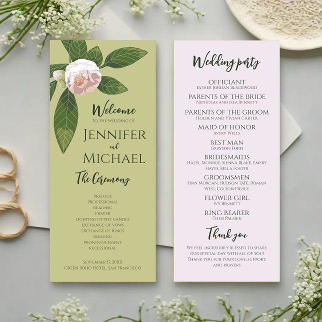 Programa de Bodas Sencillas y Elegantes de Floral  (Greenery Floral Simple Elegant Wedding Program)