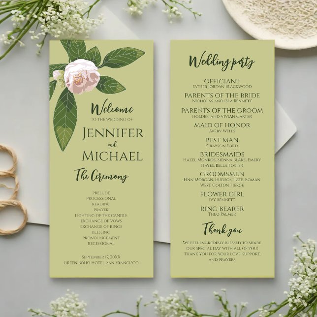 Programa de Bodas Sencillas y Elegantes de Floral  (Greenery Floral Simple Elegant Wedding Program)